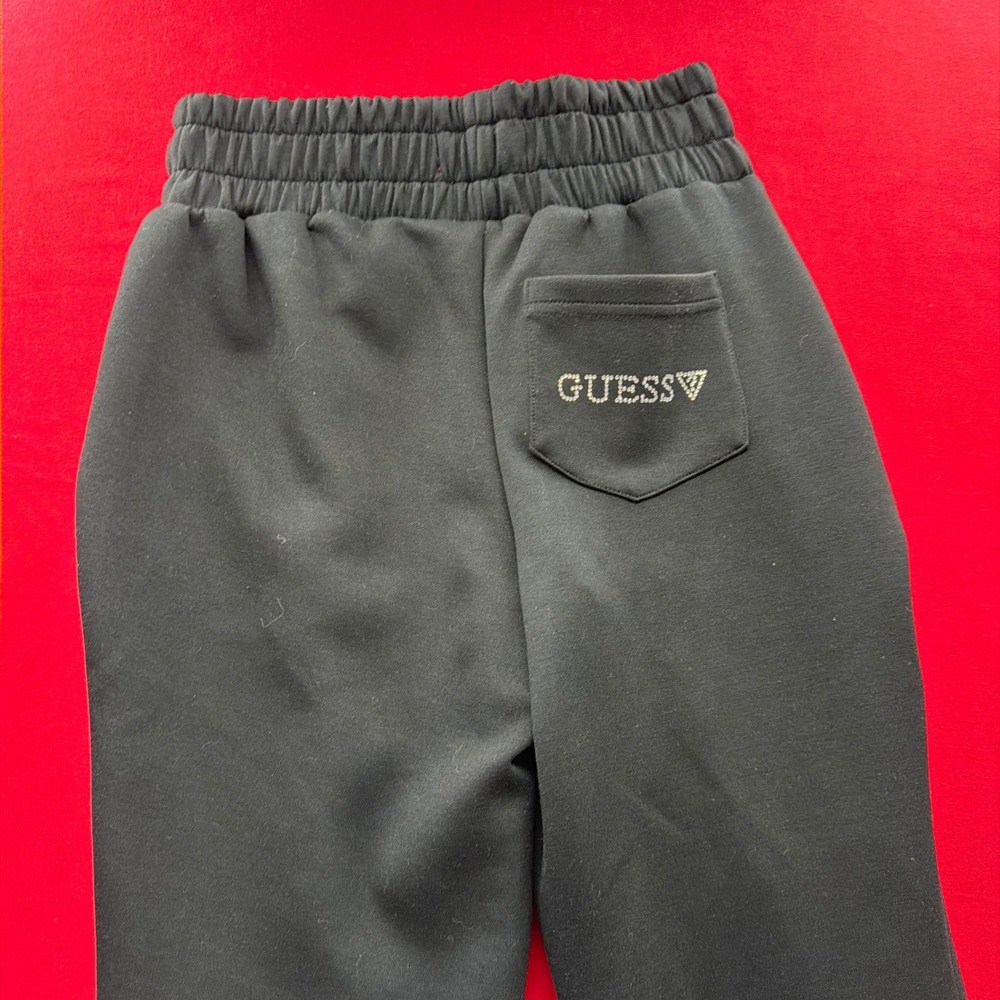 Y2K Guess Womens Black Rhinestone Logo Zipper Pocket Jogger Sweatpants High Rise